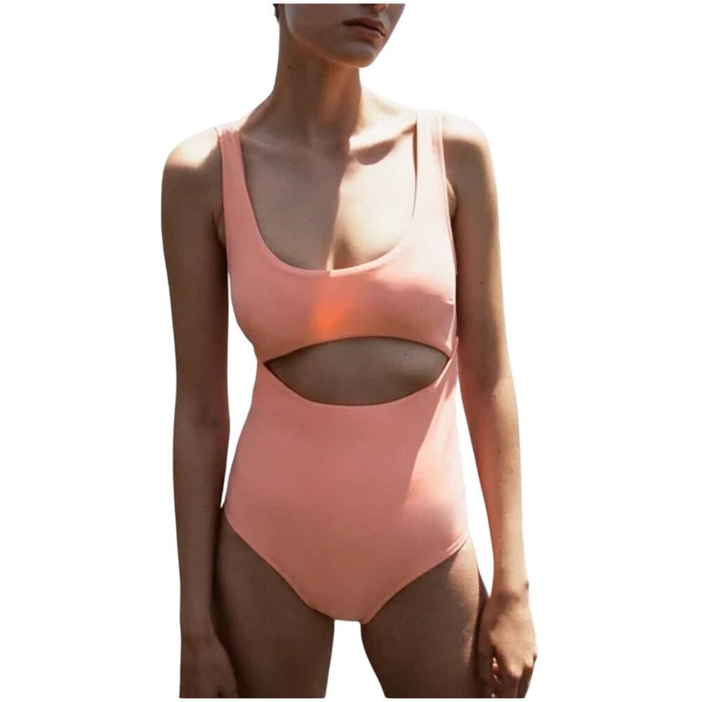 Zara USA Size S Peach Cut-Out Open Front & Back One-Piece Swimsuit